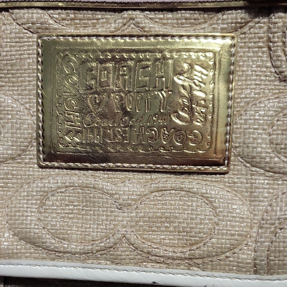 Coach Poppy Straw Beige and White Signature Tote. - Picture 3 of 14